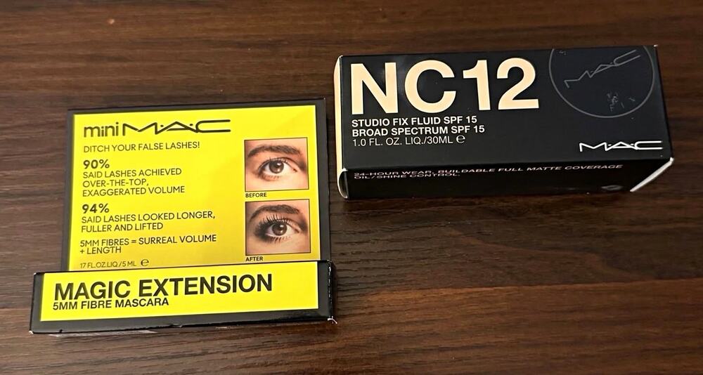 NIB MAC Makeup Bundle: Studio Fix Fluid Foundation (NC12) & Magic Mini Mascara